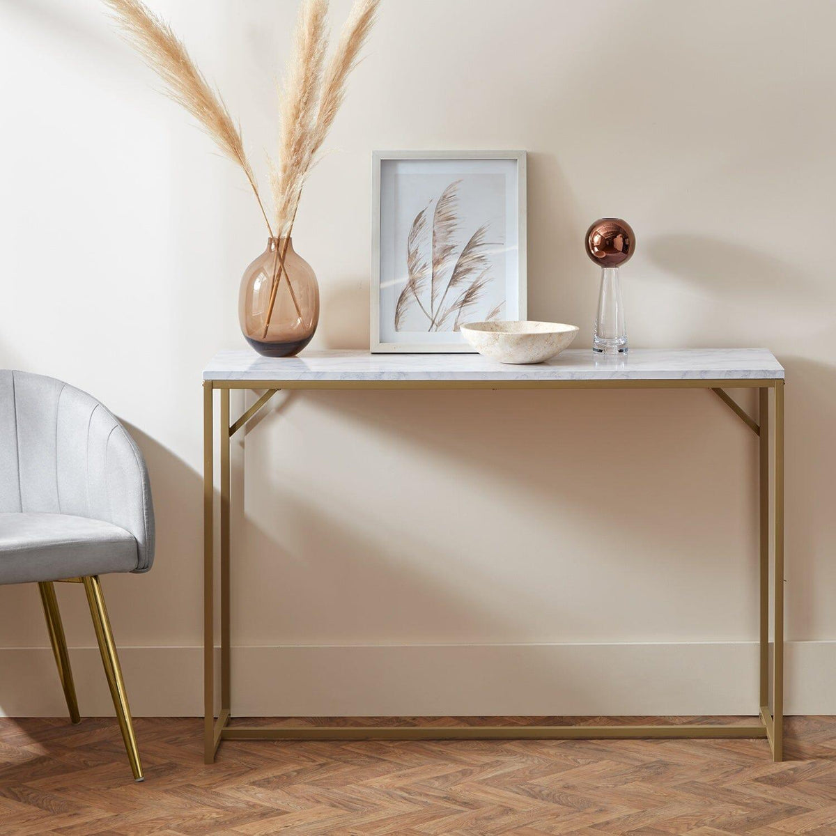 OUTLET - Jay Marble Effect Console Table - Gold Legs