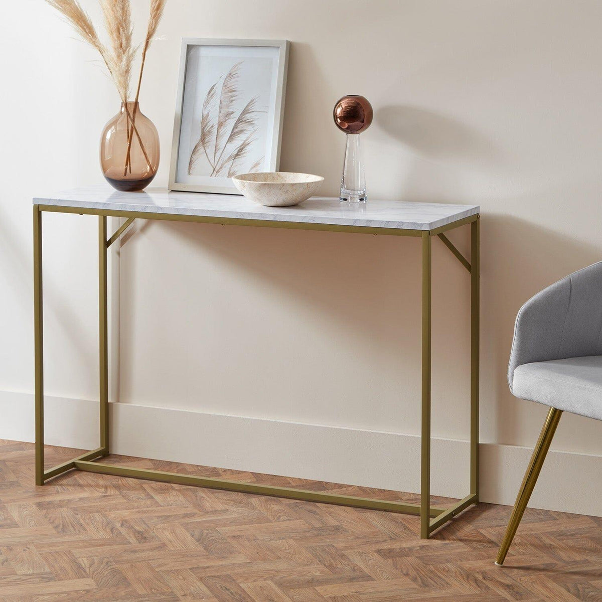 OUTLET - Jay Marble Effect Console Table - Gold Legs