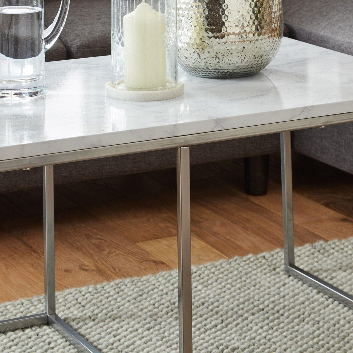 OUTLET - Jay Large Marble Effect Coffee Table - Chrome Frame