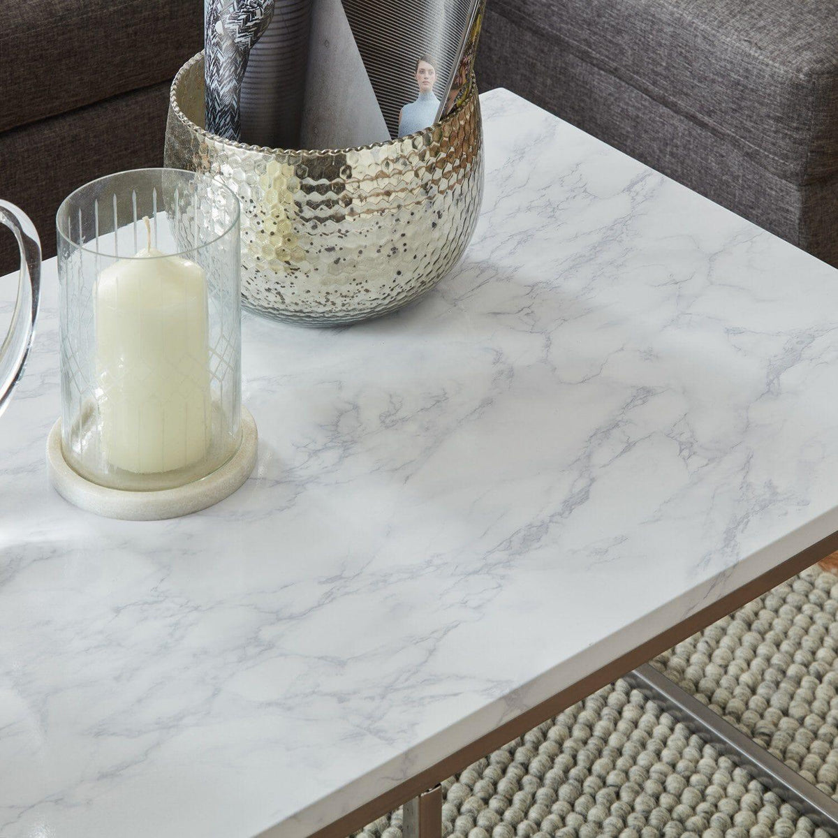 OUTLET - Jay Large Marble Effect Coffee Table - Chrome Frame