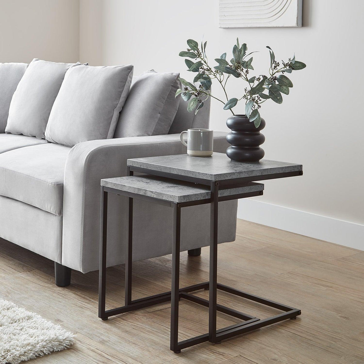 OUTLET - Jay Concrete Nest of Tables - Black Frame