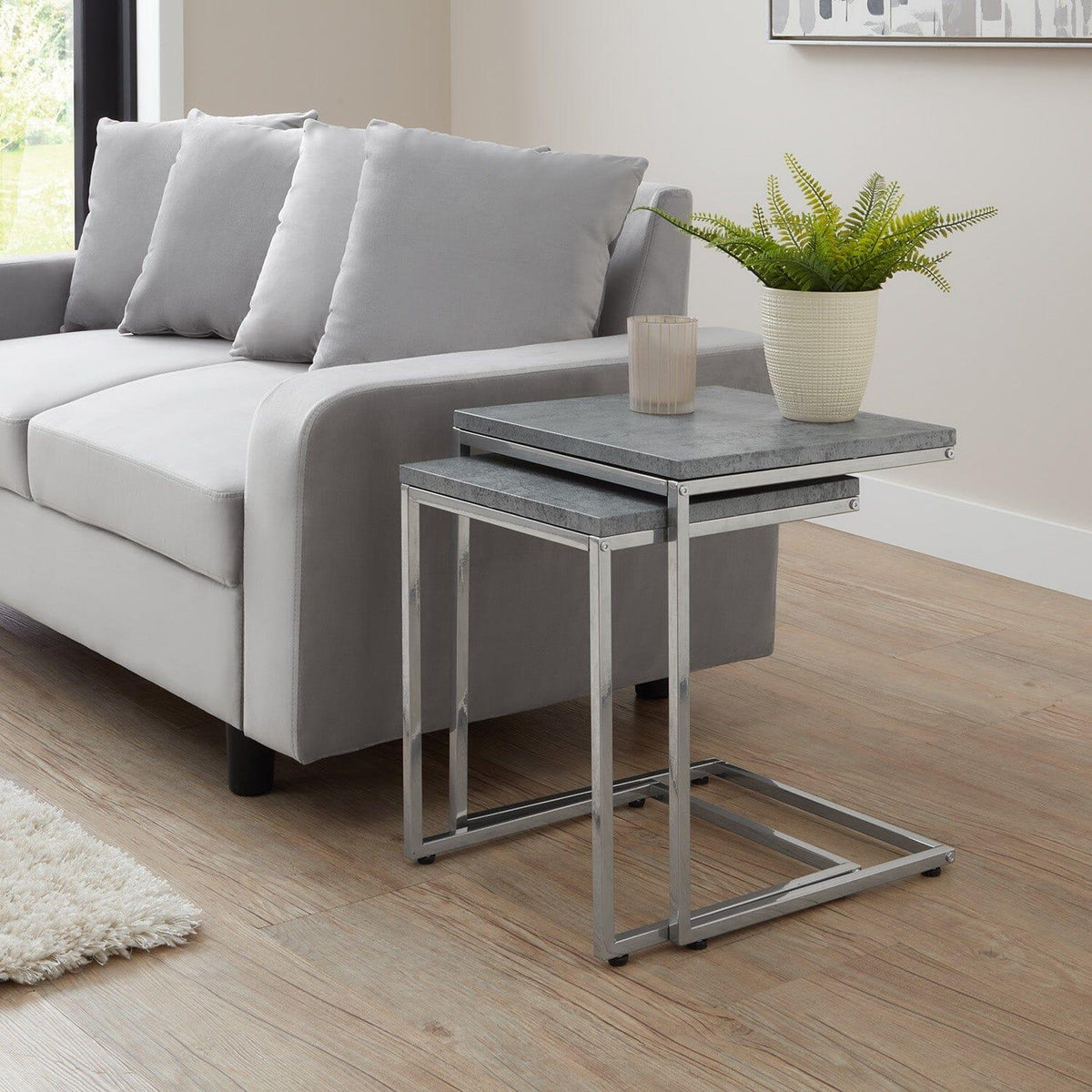 OUTLET - Jay Concrete Nest of Tables - Chrome Frame