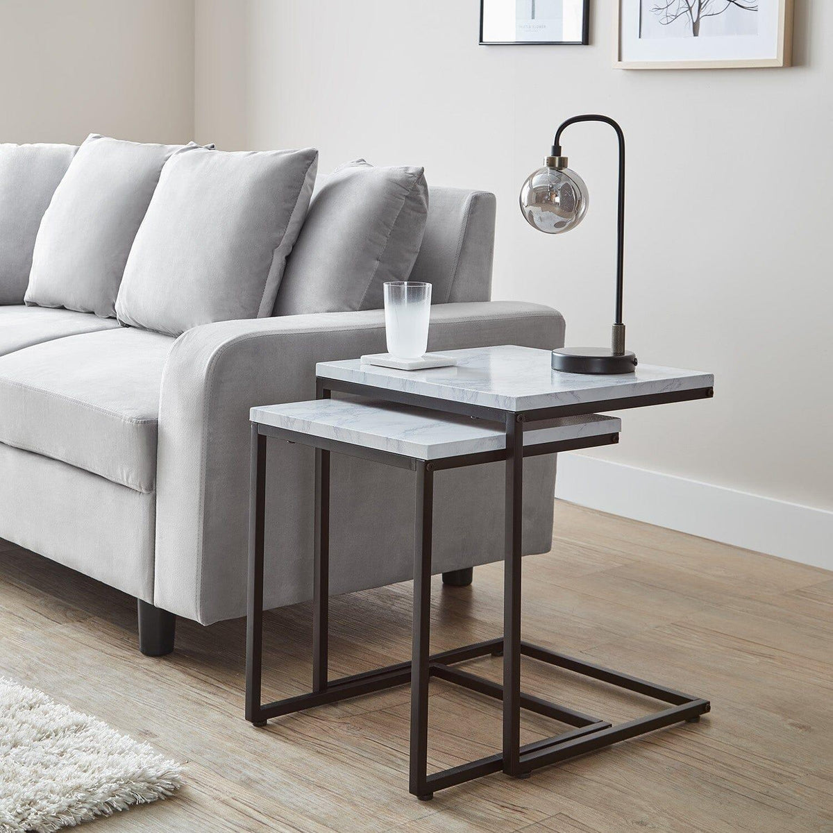 OUTLET - Jay Marble Effect Nest of Tables - Black Frame