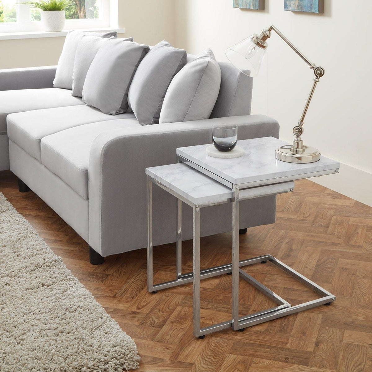 OUTLET - Jay Marble Effect Nest of Tables - Chrome Frame