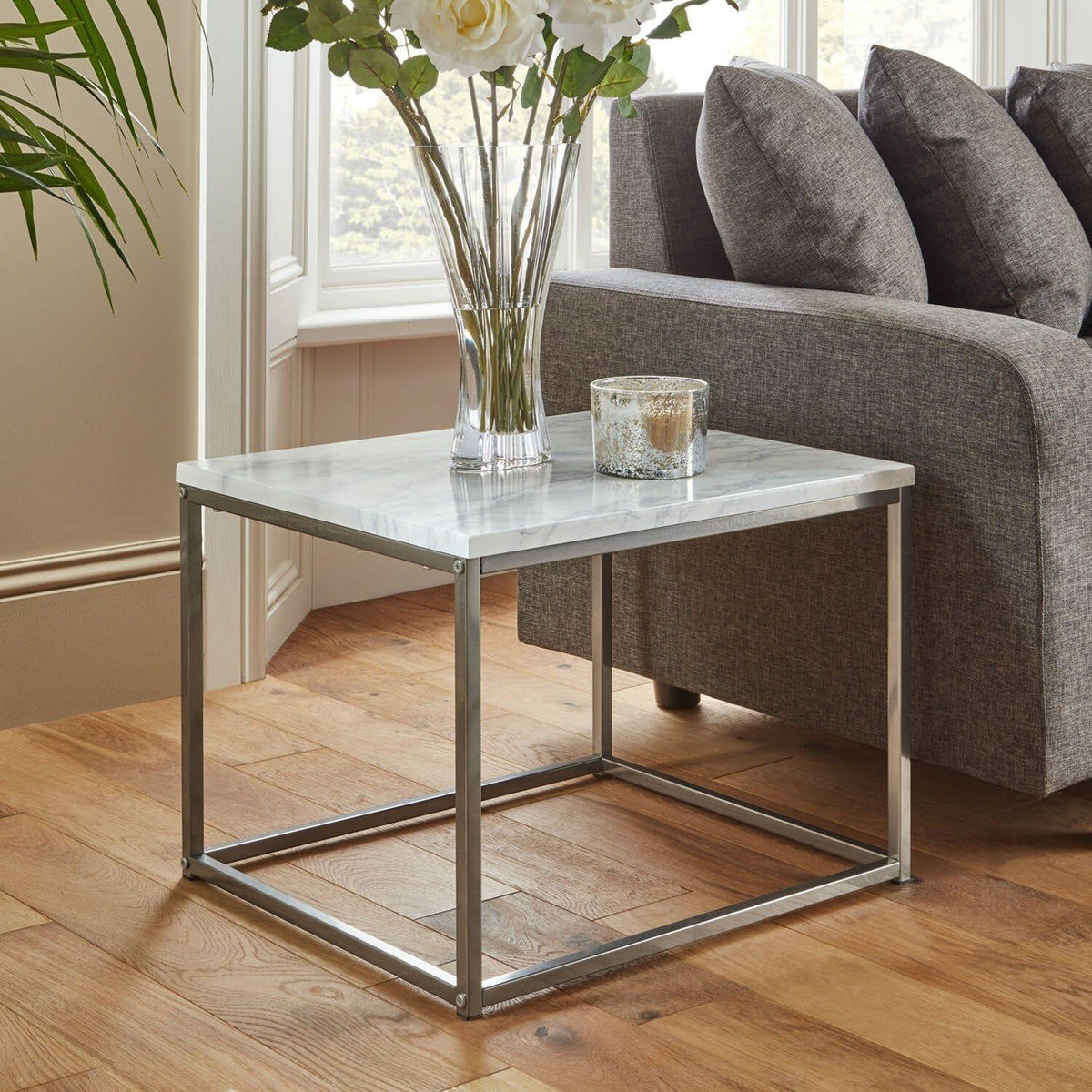 OUTLET - Jay Marble Effect Side Table - Chrome Frame