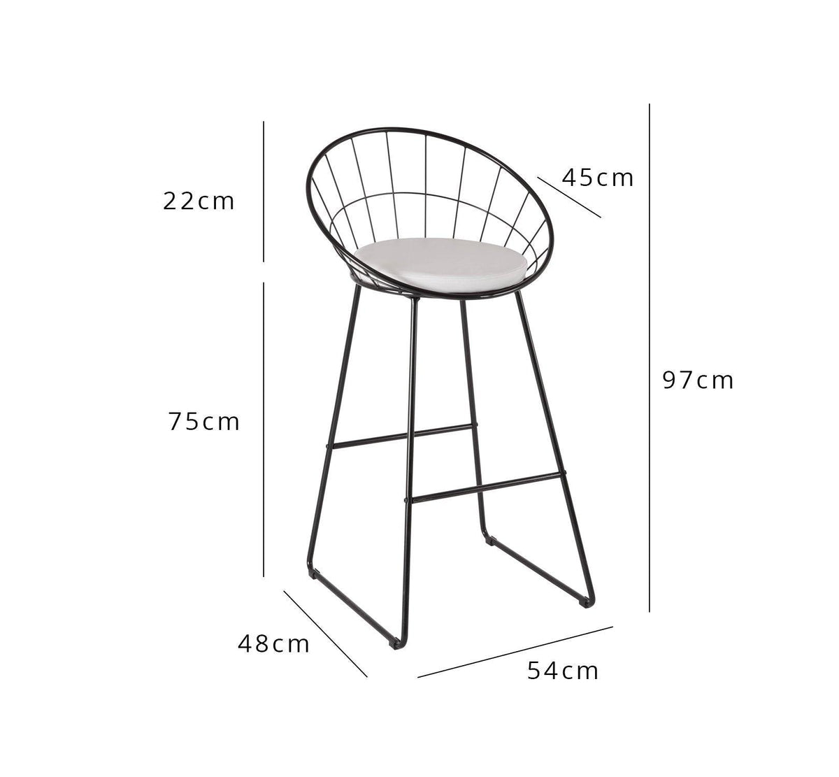 OUTLET - Jimmy Black Wire Barstool - Black Metal Legs