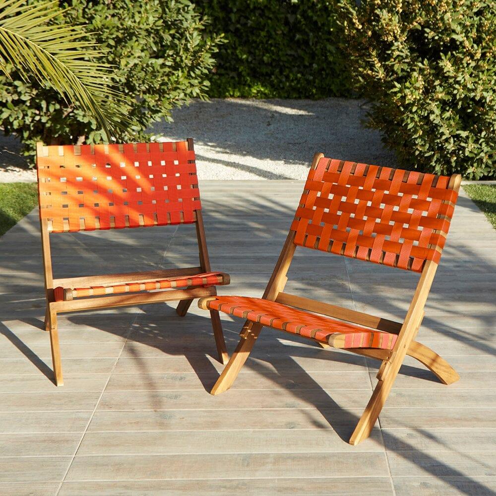 OUTLET - Kai Wooden Garden Folding Beach Chair Orange - Set of 2