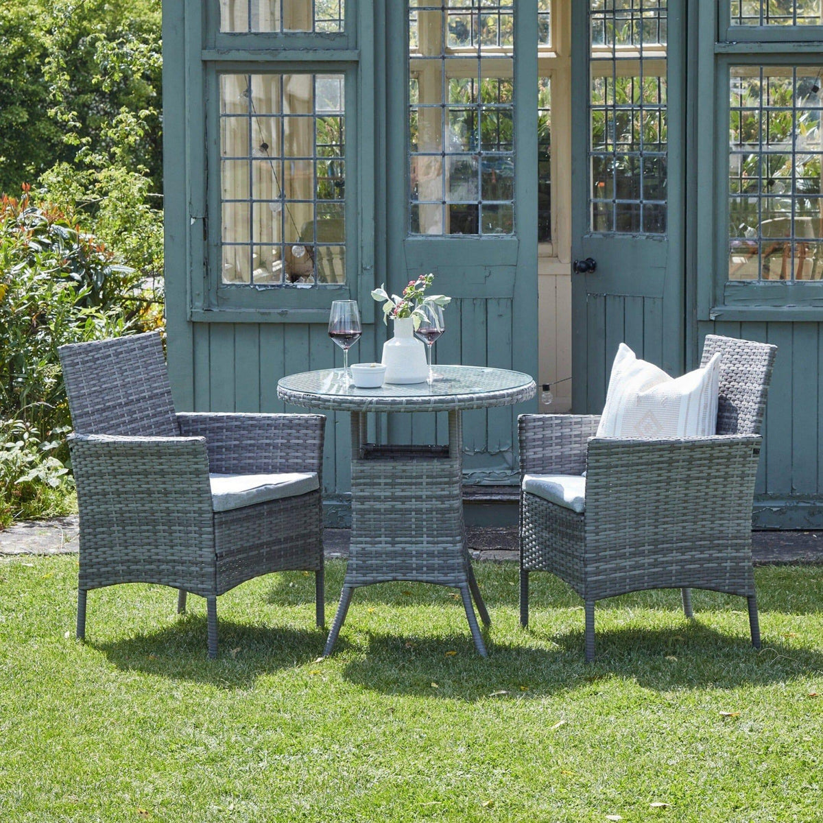 Kemble 2 Seater Rattan Garden Bistro Dining Set - Grey