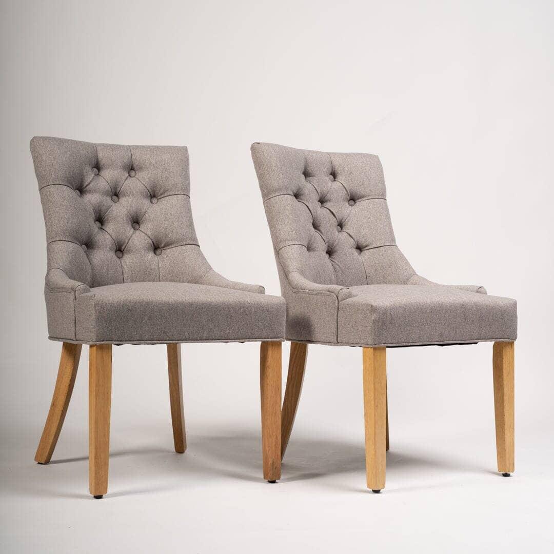 OUTLET - Louis Grey Dining Chairs - Set of 2 - Light Wood Legs