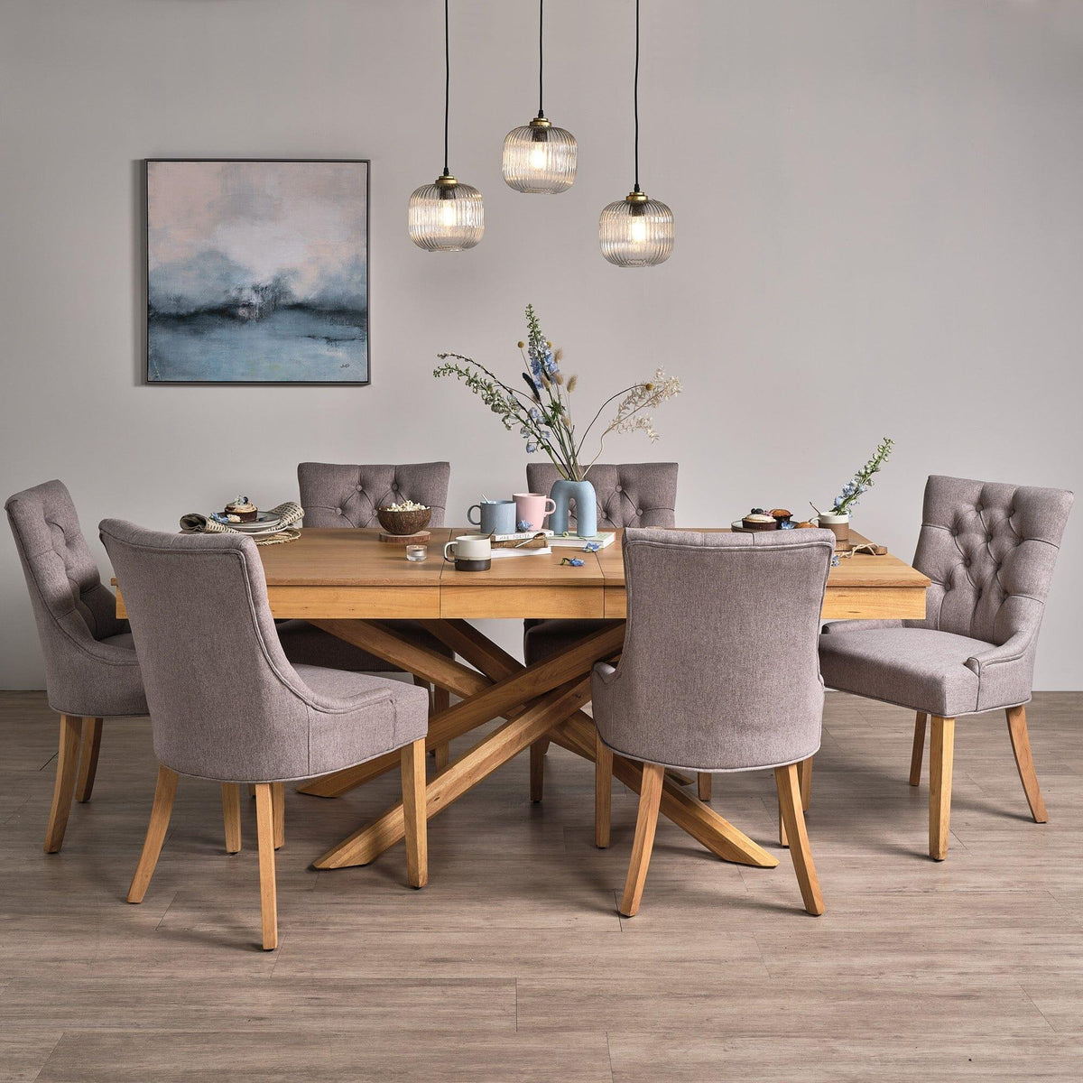 OUTLET - Louis Grey Dining Chairs - Set of 2 - Light Wood Legs