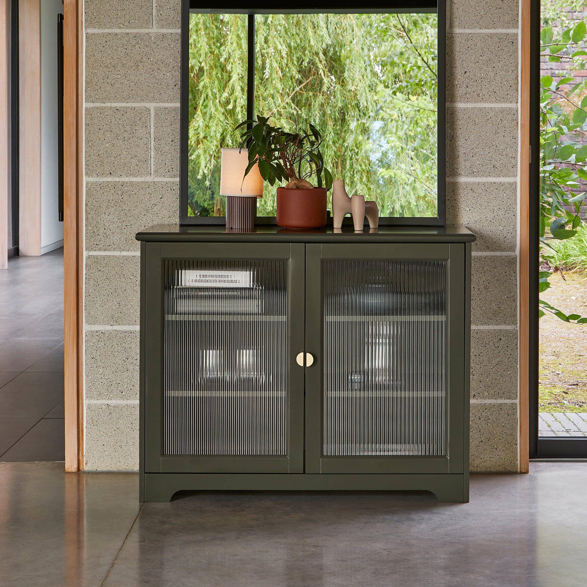 OUTLET - Lua 2 Door Small Sideboard - Fir Green with Glass Door