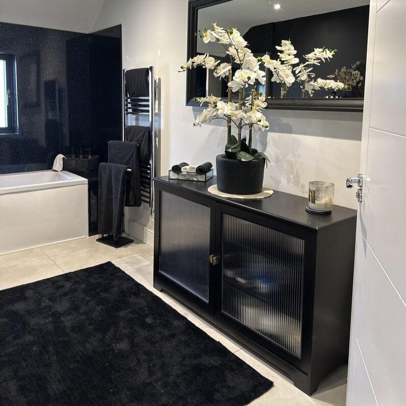 OUTLET - Lua 2 Door Small Sideboard - Noir Black with Glass Door