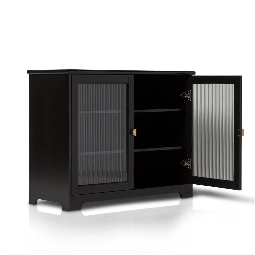 Lua 2 Door Small Sideboard - Noir Black with Glass Door