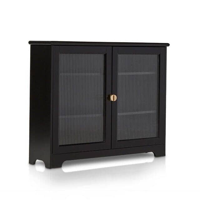 OUTLET - Lua 2 Door Narrow Sideboard - Noir Black with Glass Door