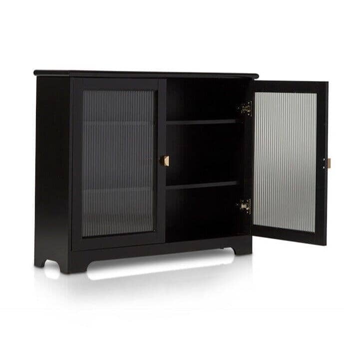 OUTLET - Lua 2 Door Narrow Sideboard - Noir Black with Glass Door