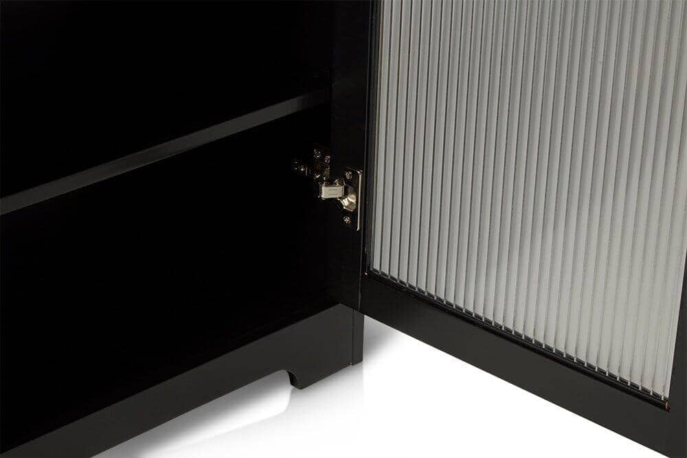 OUTLET - Lua 2 Door Narrow Sideboard - Noir Black with Glass Door