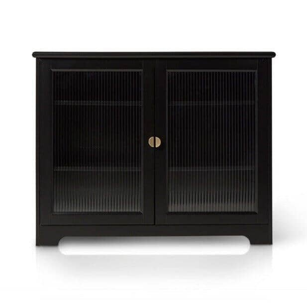 OUTLET - Lua 2 Door Narrow Sideboard - Noir Black with Glass Door