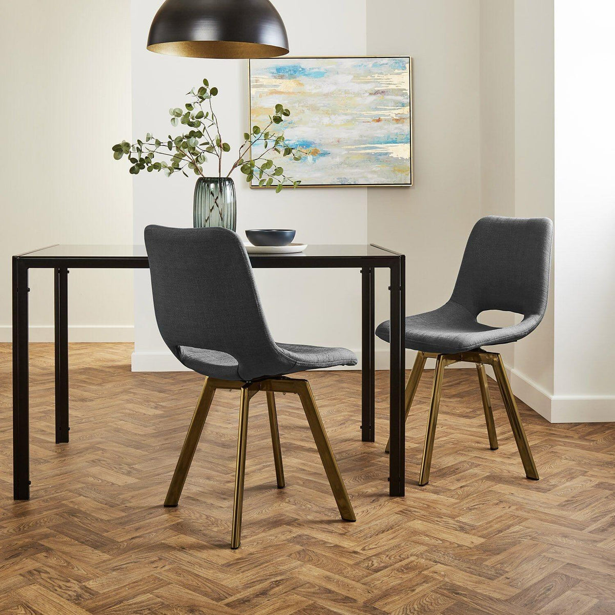 OUTLET - Margot Grey Dining Chairs - Set of 2 - Brass Legs