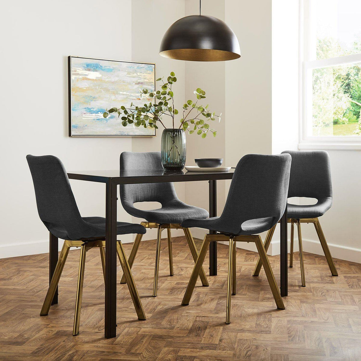 OUTLET - Margot Grey Dining Chairs - Set of 2 - Brass Legs