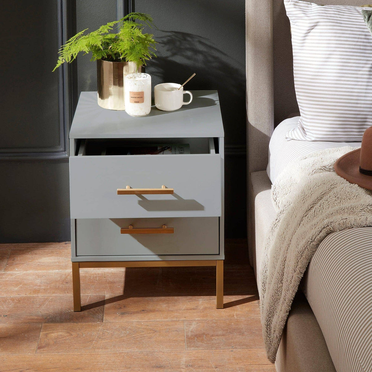 Outlet - Marie Bedside Table - Grey