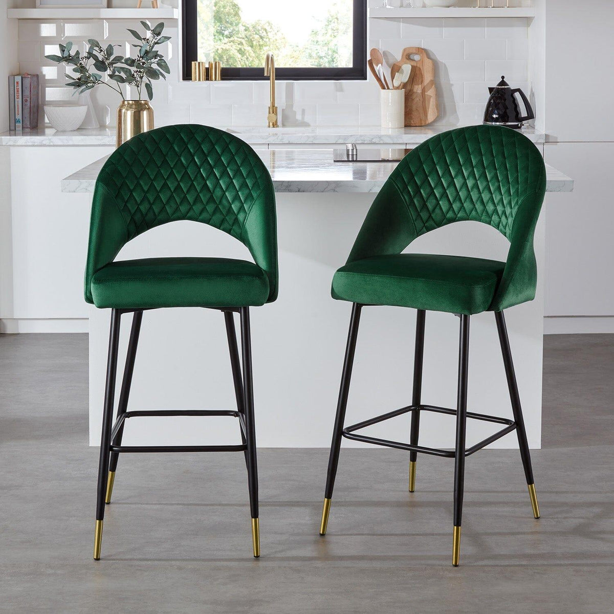 Outlet - Marilyn Bar Stool - Set of 2 - Green Velvet