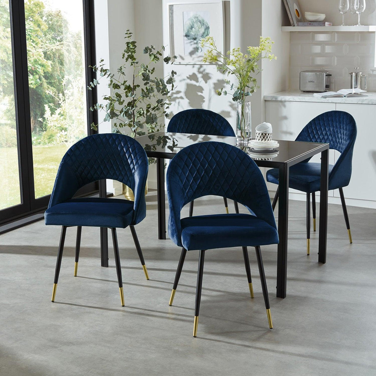 OUTLET - Marilyn Blue Velvet Dining Chairs - Set of 2 - Steel Legs