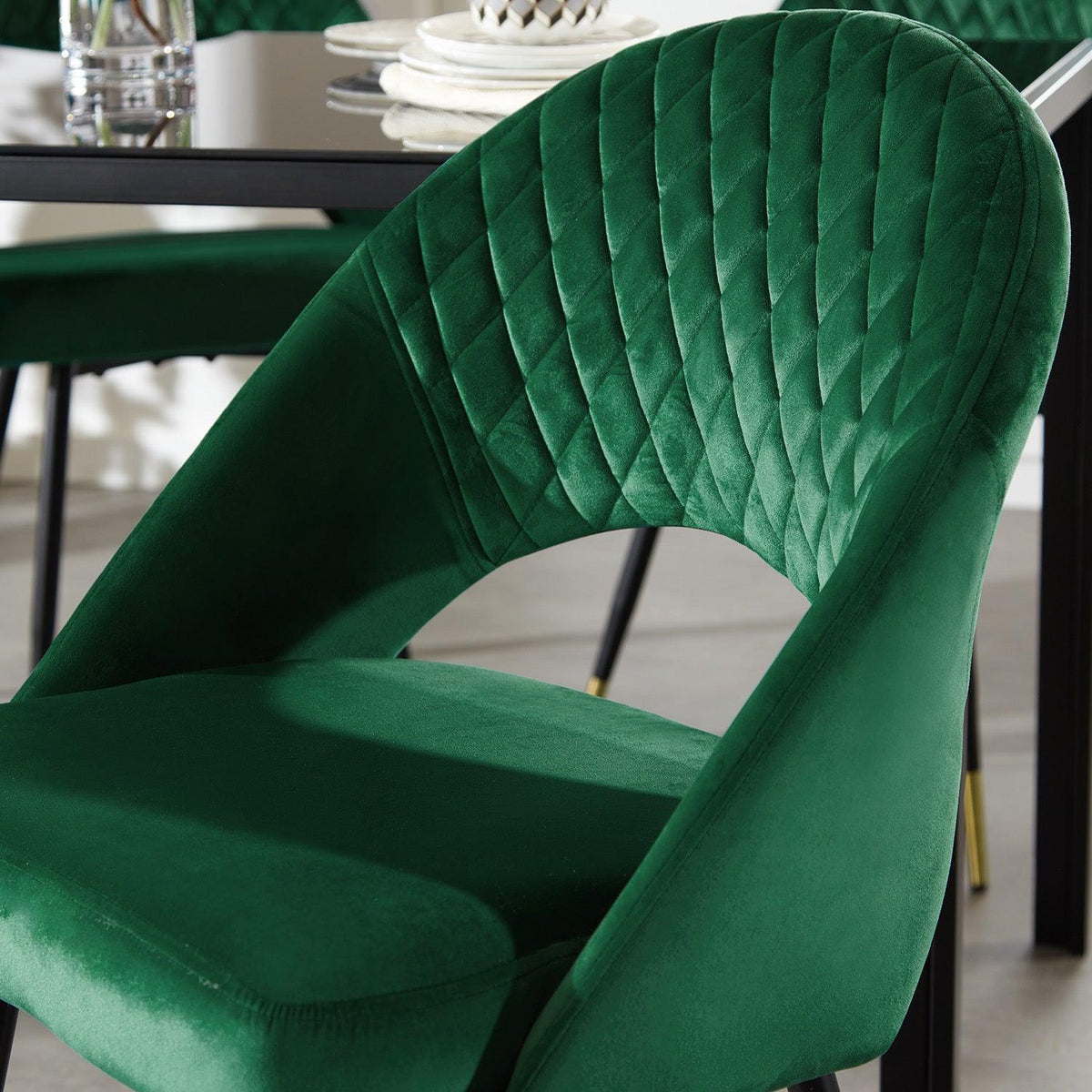 OUTLET - Marilyn Green Velvet Dining Chairs - Set of 2 - Steel Legs
