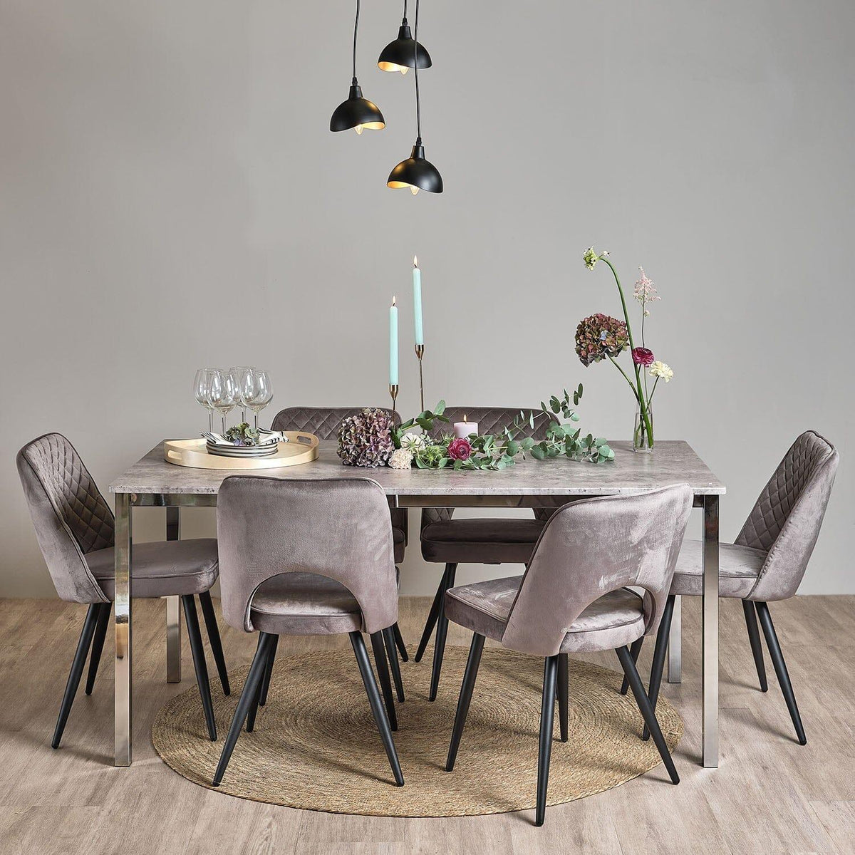 OUTLET - Milo 6 Seater Concrete Effect Dining Table with Chrome Legs