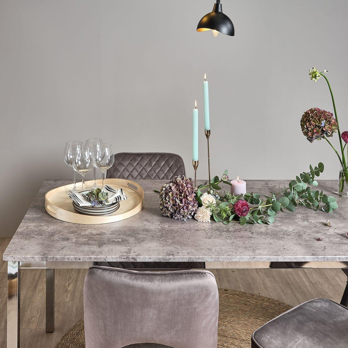 OUTLET - Milo 6 Seater Concrete Effect Dining Table with Chrome Legs