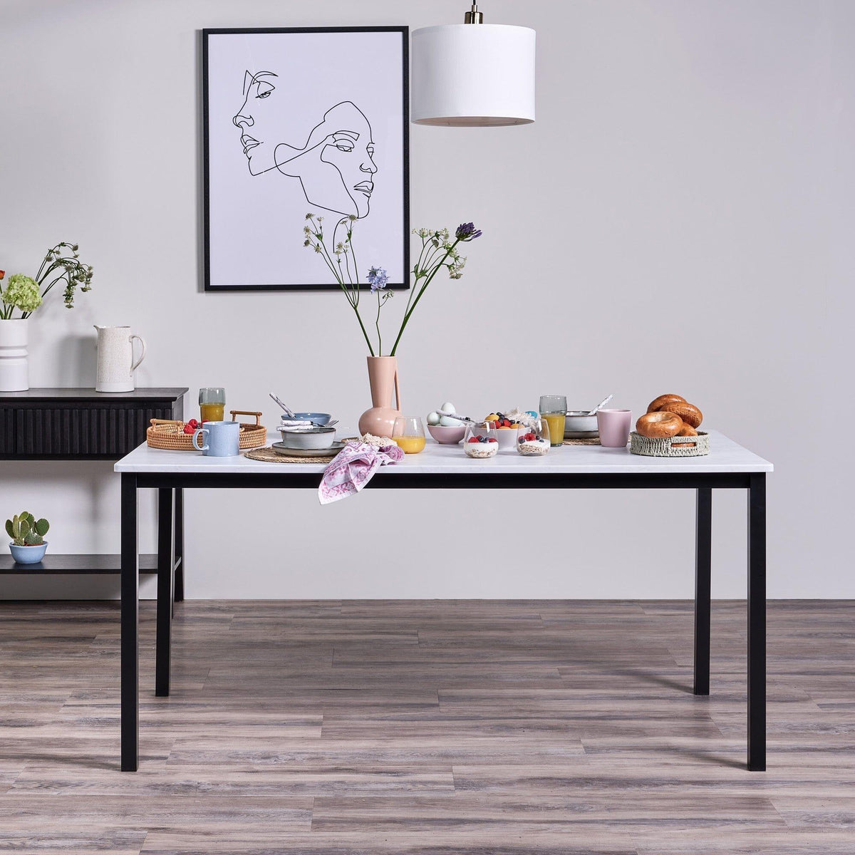 OUTLET - Milo Marble Effect Dining Table - 6 Seater  - Black Legs