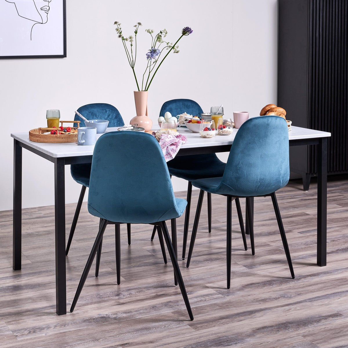 OUTLET - Milo Marble Effect Dining Table - 6 Seater  - Black Legs