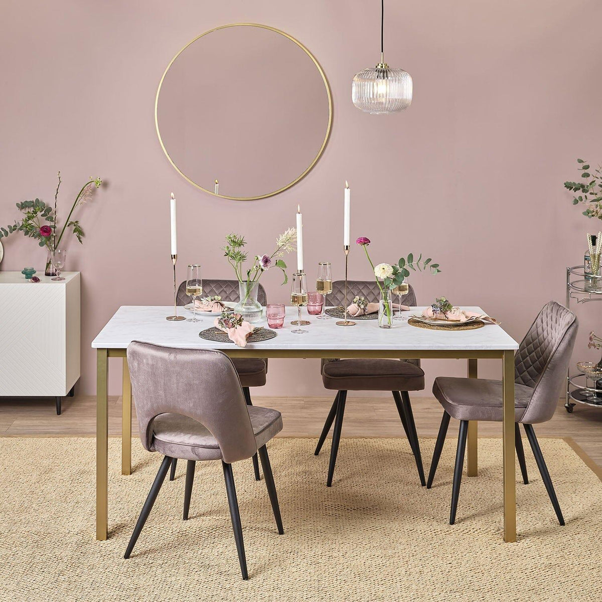 OUTLET - Milo Marble Effect Dining Table - 6 Seater - Gold Legs