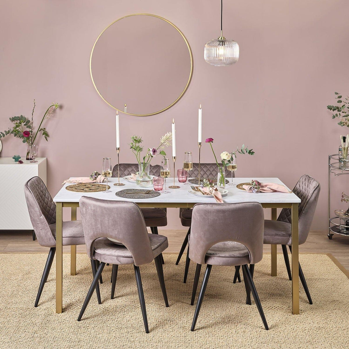 OUTLET - Milo Marble Effect Dining Table - 6 Seater - Gold Legs