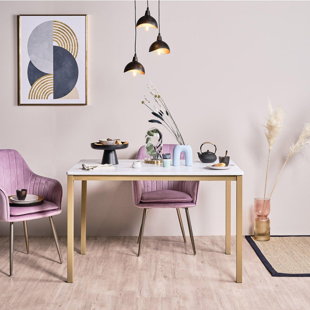 OUTLET - Milo Marble Effect Dining Table - 4 Seater  - Gold Legs