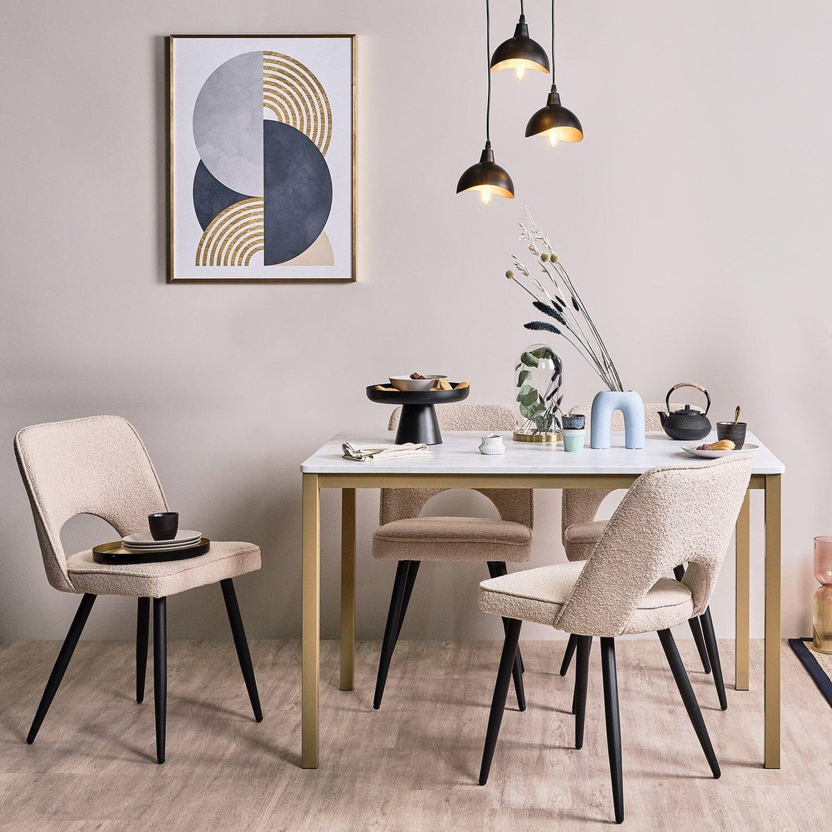 OUTLET - Milo Marble Effect Dining Table - 4 Seater  - Gold Legs