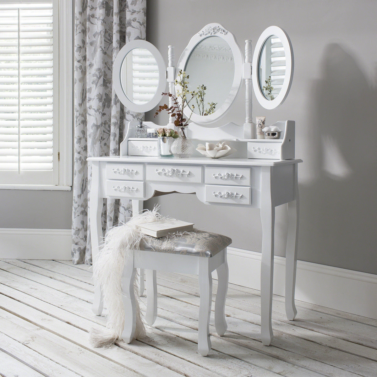 OUTLET - Monaco White Dressing Table with Mirror & Stool