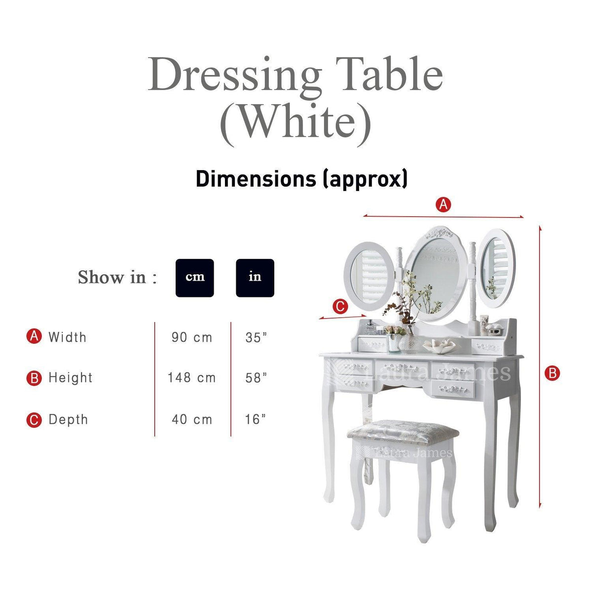 OUTLET - Monaco White Dressing Table with Mirror & Stool