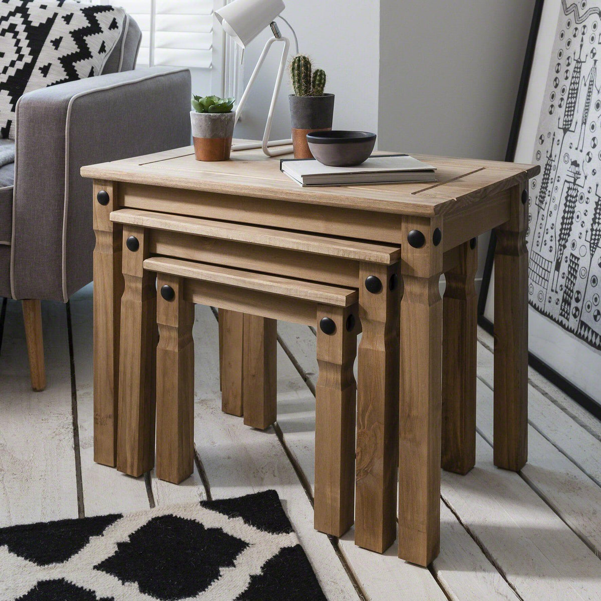 OUTLET - Corona Solid Pine Nest of Tables