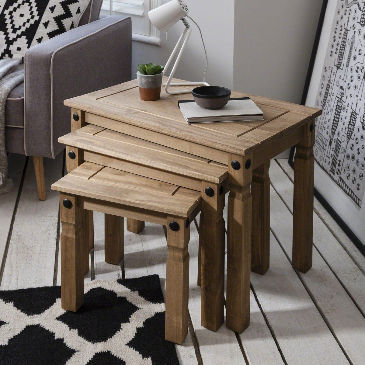OUTLET - Corona Solid Pine Nest of Tables
