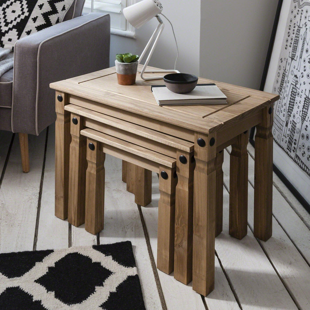 OUTLET - Corona Solid Pine Nest of Tables