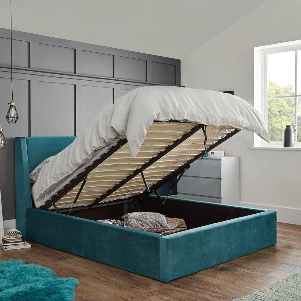 Outlet - Otto King Size Ottoman Bed -  Teal Blue