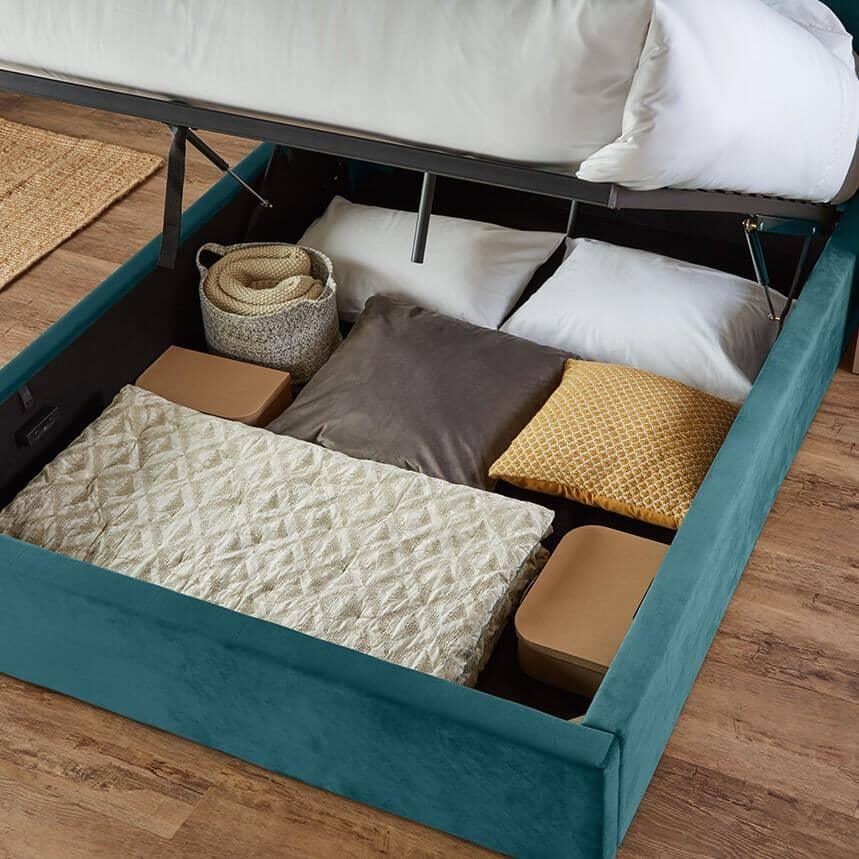 Outlet - Otto King Size Ottoman Bed -  Teal Blue