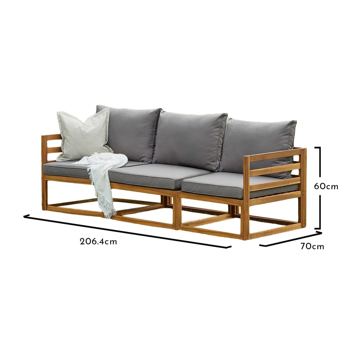 OUTLET - Rowan Wooden Modular Set Middle Seat Dark Grey