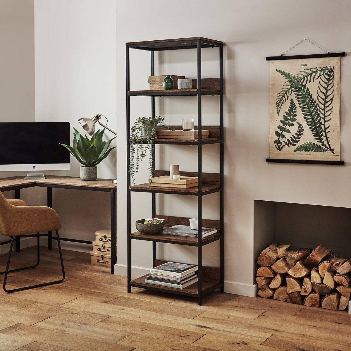 OUTLET - Sheffield Wooden Tall Bookcase - Black Metal Frame