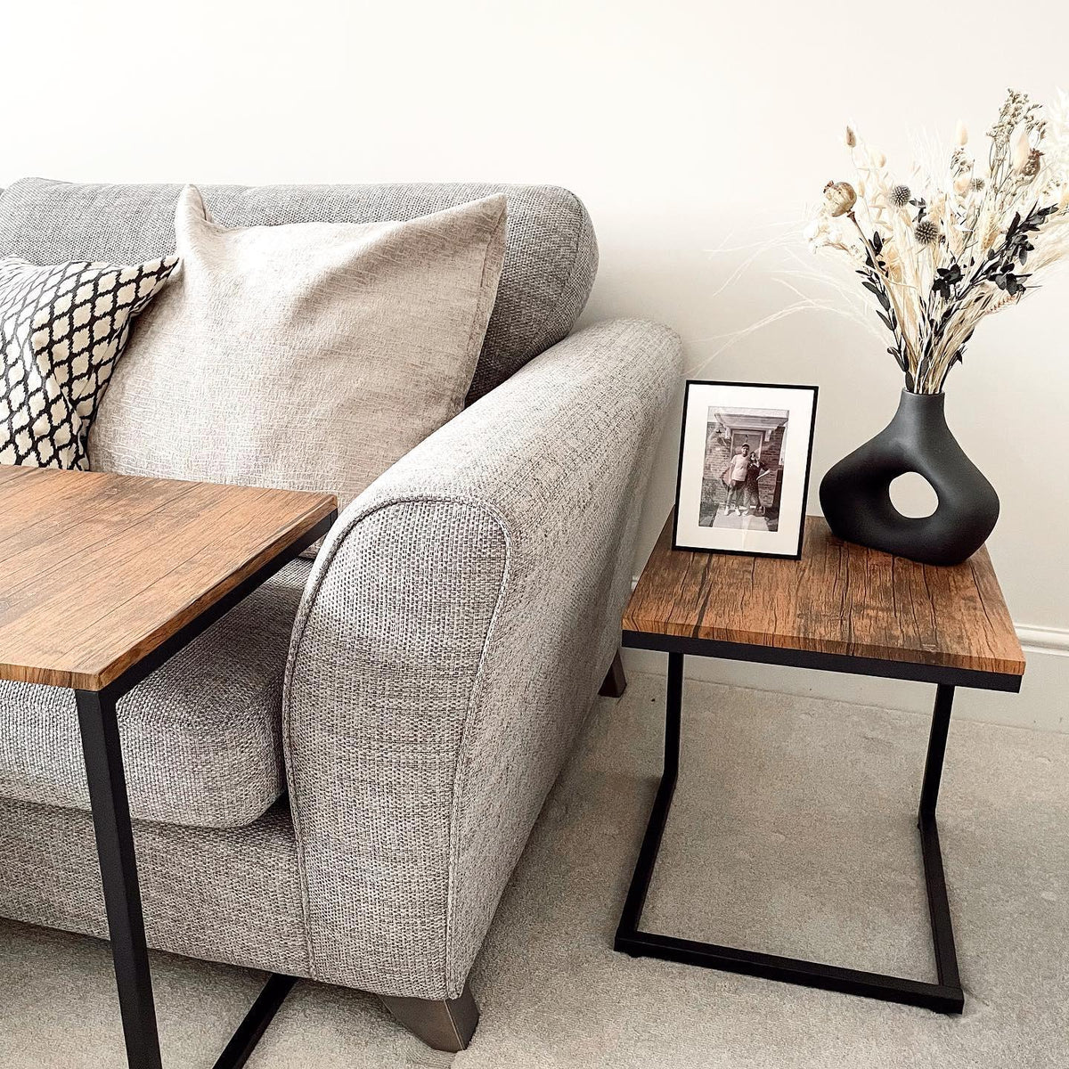 OUTLET - Sheffield Wooden Nest of Tables - Black Metal Frame