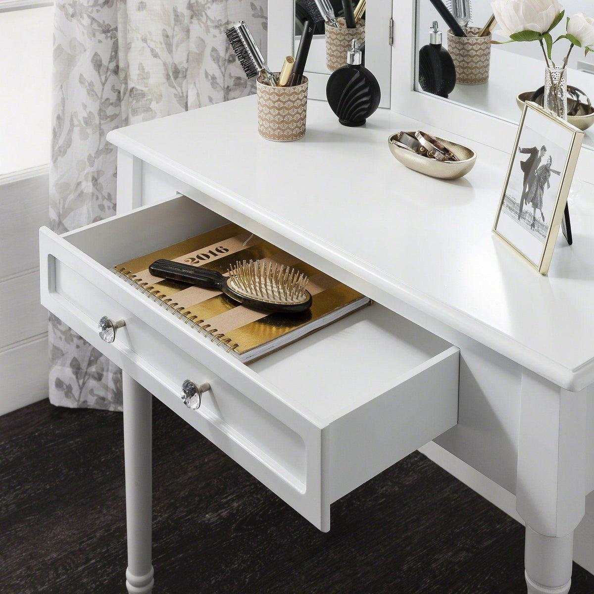 OUTLET - Sienna White Dressing Table with Mirror & Stool