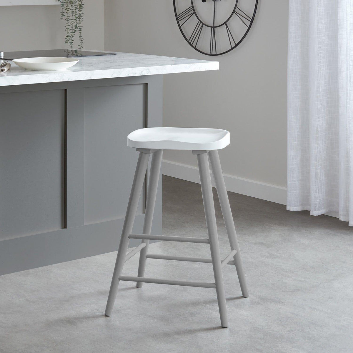 OUTLET - Silvester White Bar Stool - Grey Legs