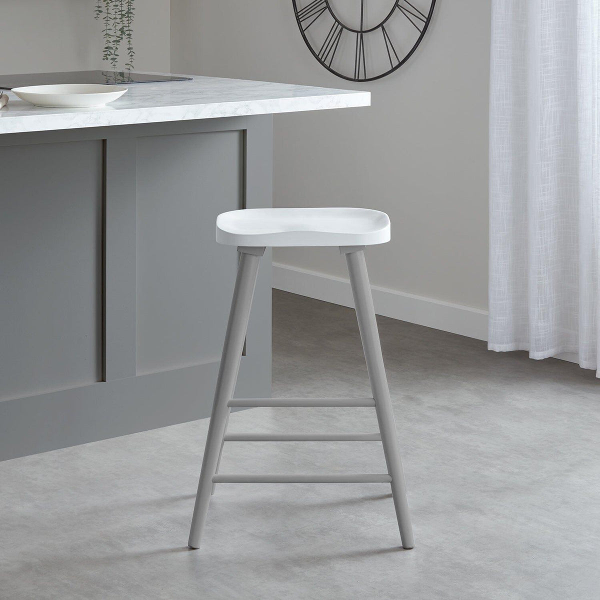 OUTLET - Silvester White Bar Stool - Grey Legs