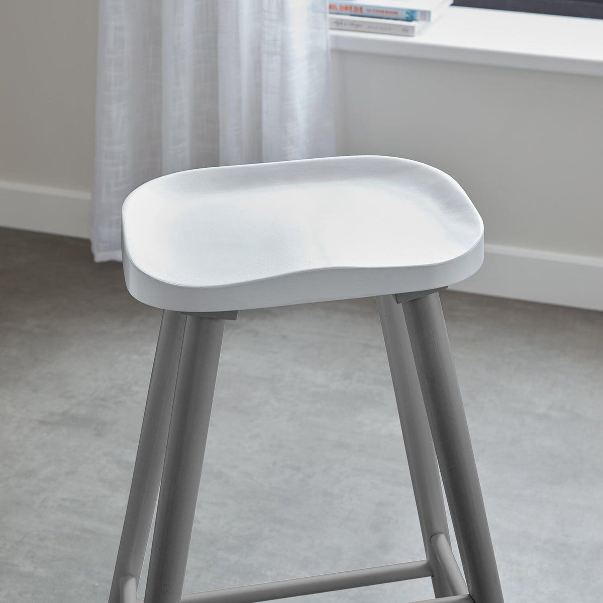 OUTLET - Silvester White Bar Stool - Grey Legs