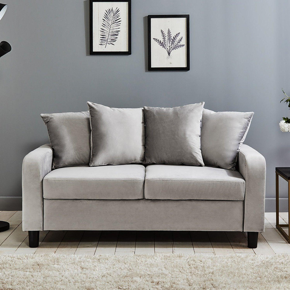 OUTLET - Tracy 2 Seater Sofa - Grey Velvet with Black Legs